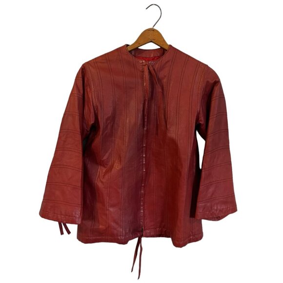 FENDI 100% Genuine Leather Jacket Coat Red Full Zipper Size 4 Vintage - Picture 1 of 11